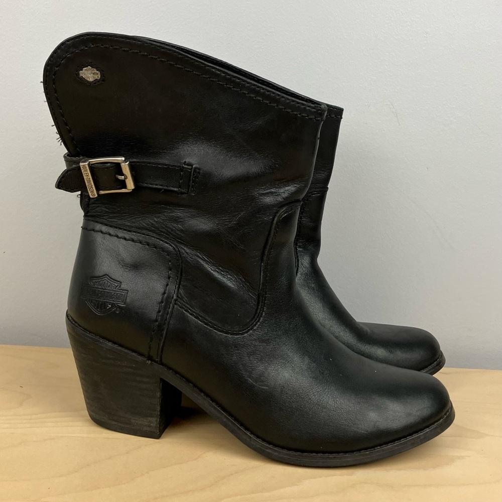 Harley Davidson Women’s Size 9.0 Black Leather Heeled Biker Moto Boots